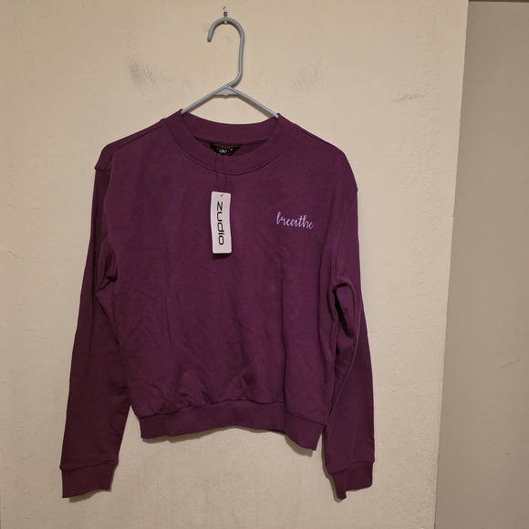 NWT Zudio Purple Women's Cropped  Sweater  Breathe On The Front Size Medium - Picture 1 of 6